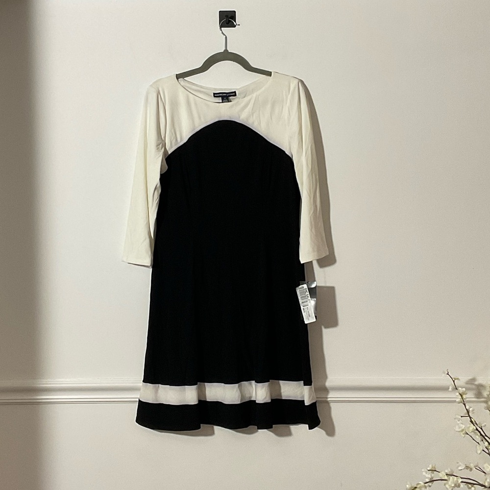 American Living Black and White Long Sleeve Colorblock Dress